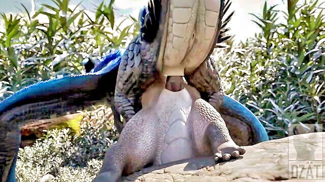 cartoon, fantasy character, outdoor - d picture presents feral dragon and reptile in hentai porno