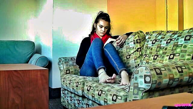 foot fetish, brunette, fetish - newly released bdsm video featuring foot rubbing and foot worship on a couch