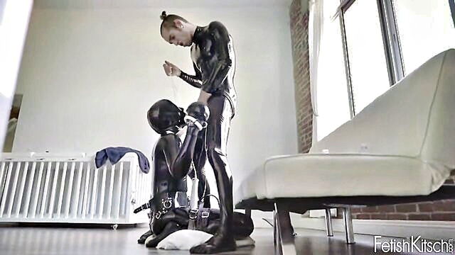 deepthroat, toys, bdsm - new latex and vibrator hd blowjob with bdsm elements