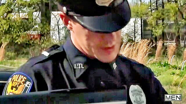 amateur, big cock, brunette - interracial couple paul canon and jj knight star in a steamy outdoor police themed gay porn video on mrgaycom