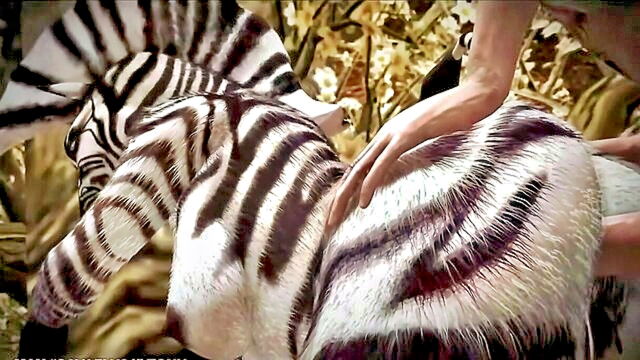 pov, 3d animation, cartoon - uninhibited encounter between a humanoid zebra and a human in explicit hentai