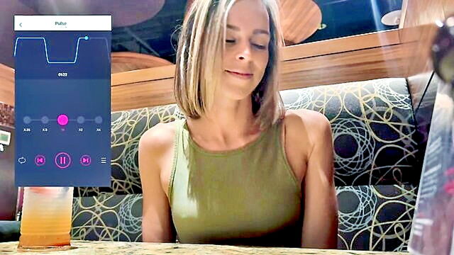 intense orgasm in a public eatery with a lush vibrating sex toy : Brazzers