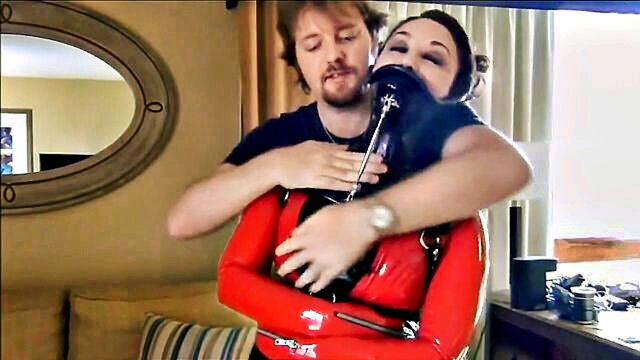 classic bondage, gags, latex - latex clad brunettebound and gagged with latex in boundhub