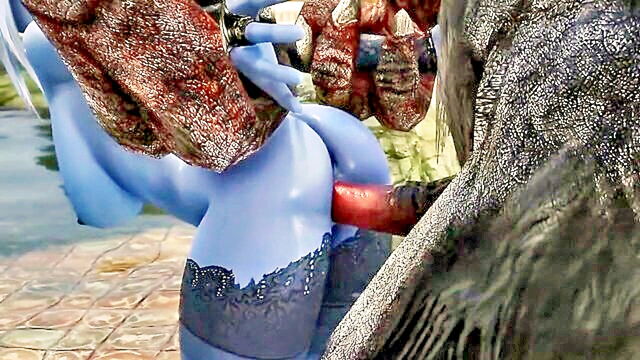 big tits, blonde, big ass - in skyrim themed animated porn a blue haired female character gives a blowjob to a well endowed orc troll