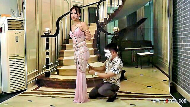 fetish, brunette, asian - innocent chinese girl in a long dress explores bdsm and bondage