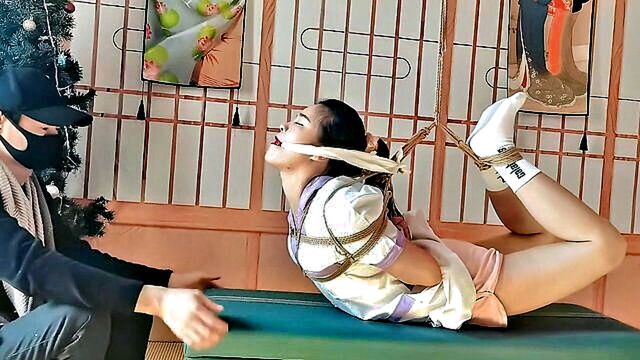 young chinese woman bound in shibari bondage   hogtie bdsm video : AV Jiali