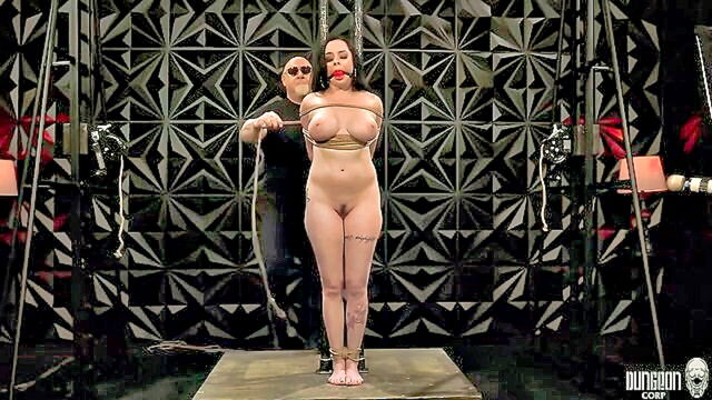 brunette, fetish, big tits - new big breasted submissive bound in buyers basement for bdsm teasing session   exclusive hd video