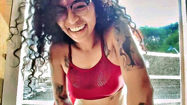 exclusive, ebony, brunette - brunette beauty enjoys balcony play and toy fun