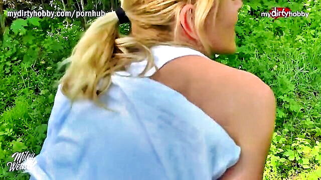 german blonde mother gets outdoor creampie in amateur homemade video : Mydirtyhobby