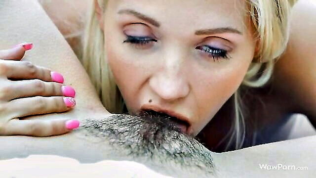 pussy licking, hairy, lesbian - lesbian lovers indulge in passionate honey pot licking and shaving
