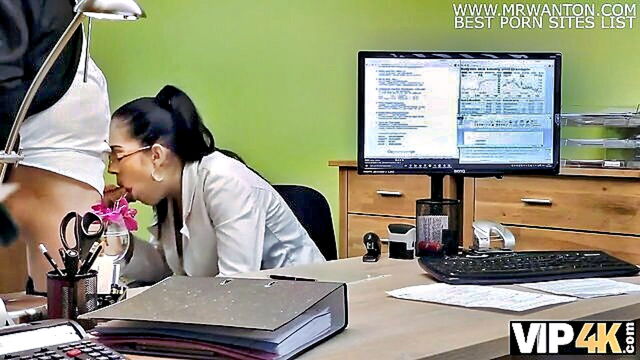 inked busty brunette turns into office whore giving blowjobs amateur footage in hd : VIP 4K