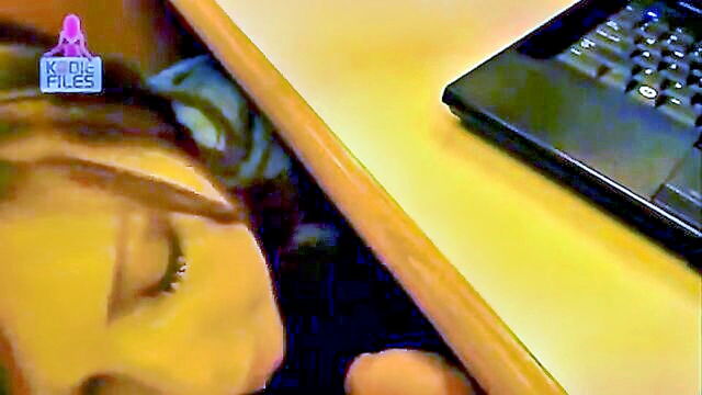 office, cumshot, facial - teen hides behind desk for a hot facial in office