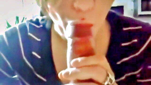 fake tanny teen performs pov blowjob and swallows cum : See My GF