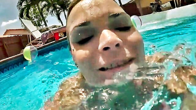 big tits, cumshot, amateur - amateur couple indulges in poolside fantasies with a busty stepmom