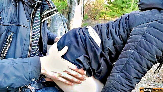 blonde, blowjob, babe - a teenage boy watches a girl pleasure herself in the woods then has sex with her