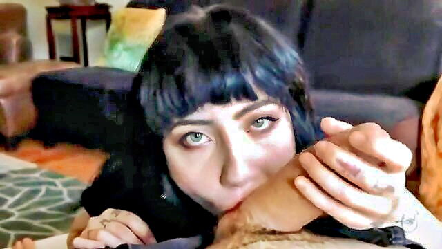 Charlotte Sartre - teen goth girl with tattoos and piercings gives sloppy blowjob to jock