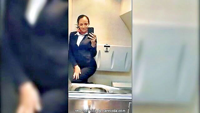 latina flight attendant indulges in solo pleasure in the bathroom : Cam Soda