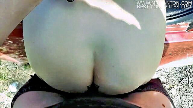 cumshot, public, milf - amateur milf gets pounded outdoors and cums hard