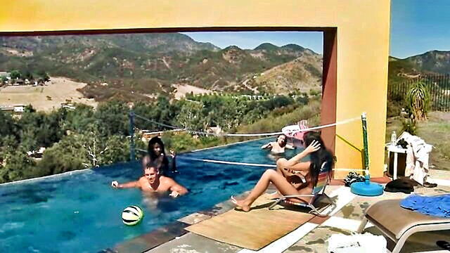 interracial, blowjob, pool - hd interracial pool party with black and white sex and oral pleasures