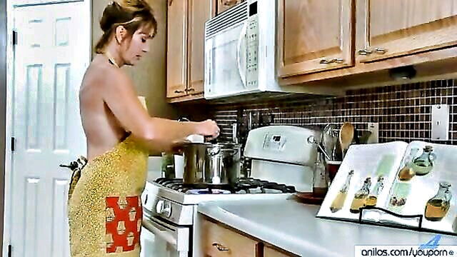 wife pleasures herself with dildo and toys in the kitchen : Anilos