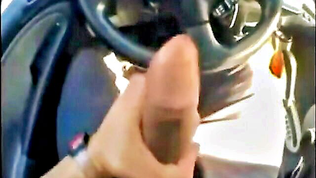 amateur, masturbation, cumshot - big cocked guy strokes himself outdoors behind his car