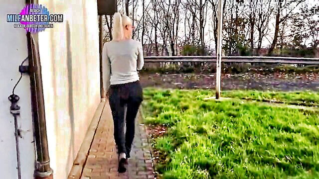 mature german woman enjoys glory hole and public sex on the highway : Bang