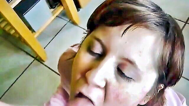 wife, cumshot, cum in mouth - pov video of my wife receiving a facial cumshot