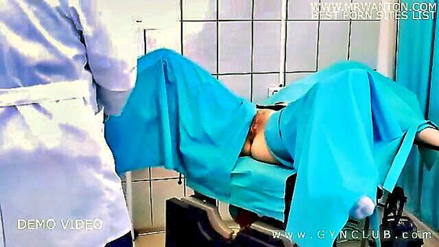excited medical practitioner indulging in gynecological examination with fetish and bondage elements : Gynman
