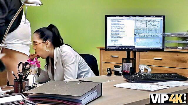 elizabeth a sultry brunette milf engages in steamy office encounter with agent offering passionate drilling and deepthroat blowjob : VIP4K