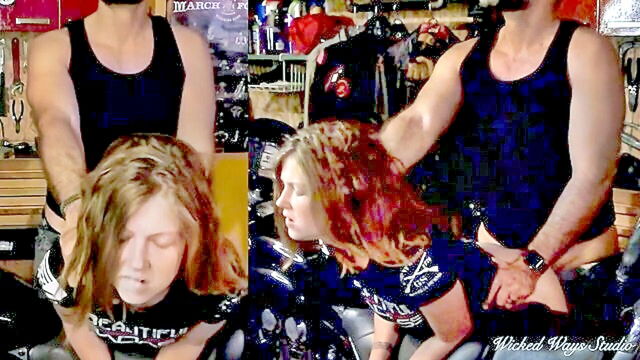 blowjob, anal, amateur - biker babe gets anal doggy style on motorcycle