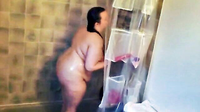 big butt, canadian, bbw - husband records wifes shower encounter with all her fat and naked glory