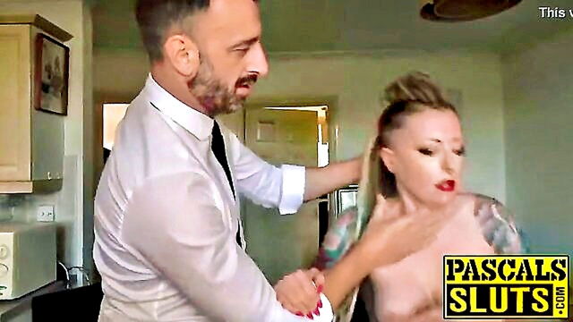 tattoo, babe, big dick - british inked babe taken hard in doggystyle by well endowed partner