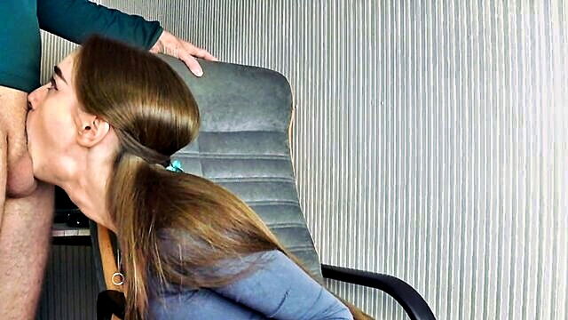 Dee Dee - a young secretary gives a deep blowjob to her boss in a hot encounter Girl Girl