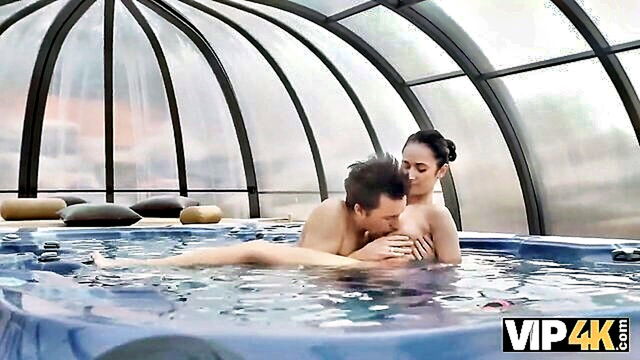 a mature gentleman invites a youthful brunette to his abode for a soothing jacuzzi session and intimate encounter in vip4k : VIP 4K
