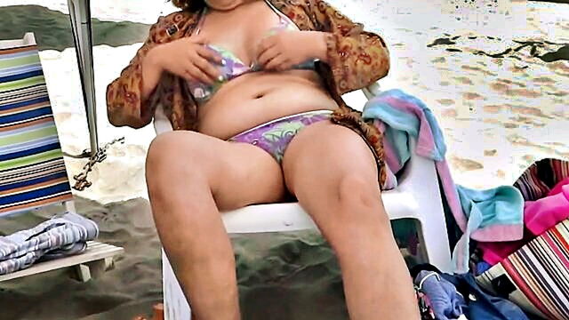 beach, big butt, bikini - homemade beach video of mature wife in bikini and masturbation