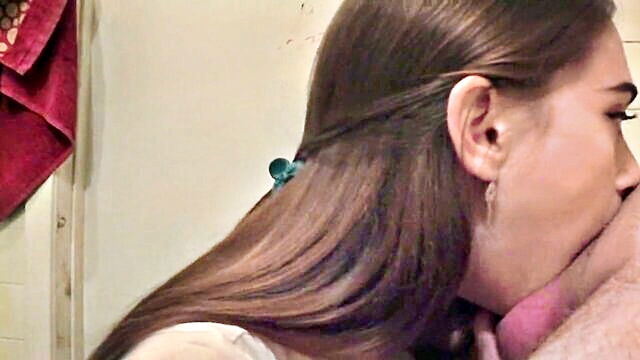 babe, blowjob, amateur - this amateur brunette babe enjoys deepthroating a big hard cock and loving its taste