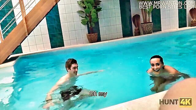 european teen joins rich hunter for poolside encounter in exchange for money : Hunt4K