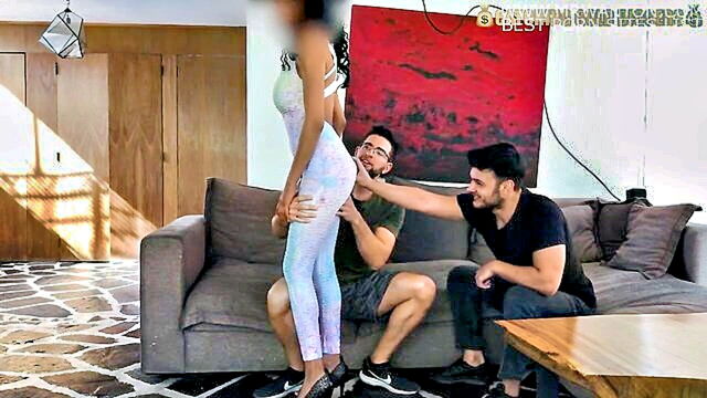 a horny mexican babe receives two cocks in her pussy for a wild double penetration action : CatchingGoldDiggers