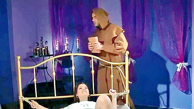 bondage, bdsm, spanking - priest performs physical techniques on patient for exorcism