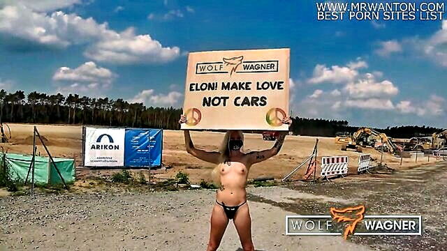 Kitty Blair - blonde bombshell protests tesla gets publically fucked by wolf wagner in hd outdoor encounter