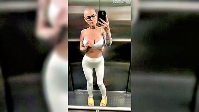 public, squirting, masturbation - bald woman masturbates and squirts in public elevator