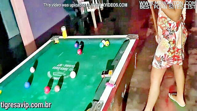 tits, amateur, pool - double duty cabaret waitress serves two customers while fucking on the pool table