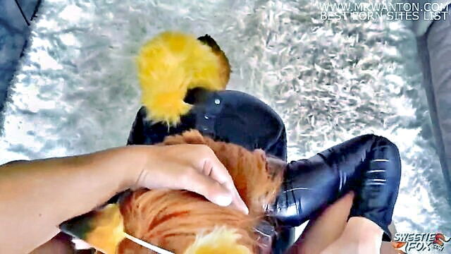 sucking, teen, big dick - naughty redhead gives deepthroat and handjob to lover