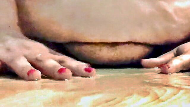 amateur, bbw, big nipples - amateur bbw with hairy bum and puffy nipples peeing on dining room table