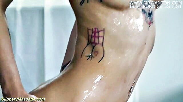 naked european girl shows off her masturbation skills and tattoos : Slippery Massage