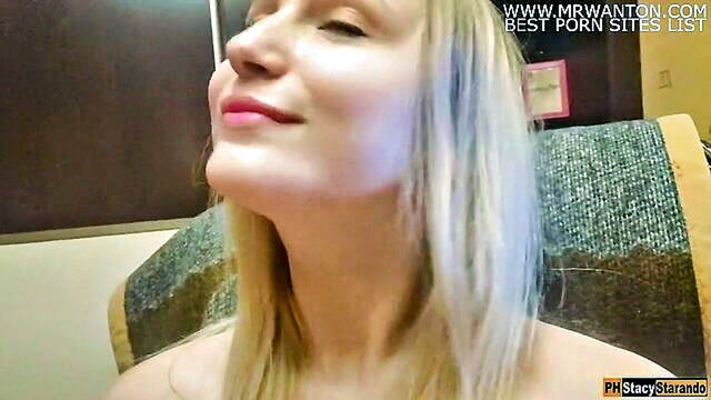 Stacy Starando - blonde beauty records herself giving a blowjob to a big dick
