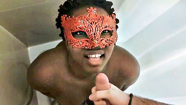 french, blowjob, ebony - international beauty gets a facial cumshot and deepthroats a cock