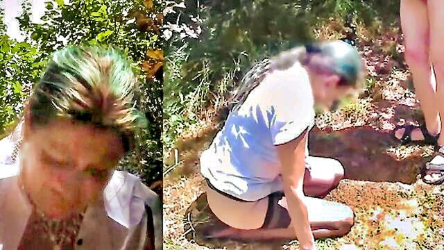 July - british mom tries out outdoor piss in high heels for her birthday