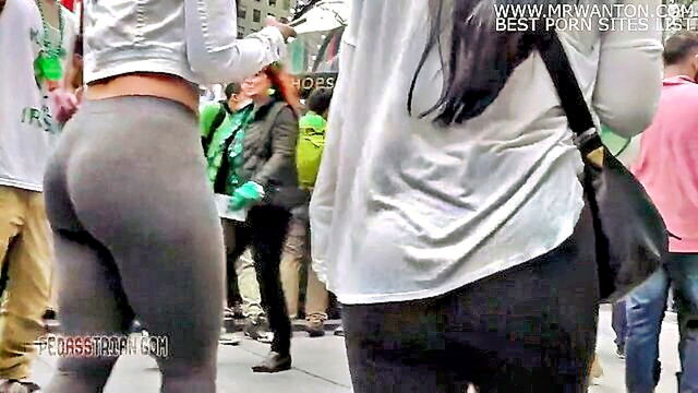 blonde pawg in grey tights enjoys a kinky parade encounter in hd : Pawg