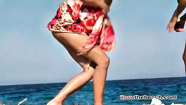 ass, pussy, blonde - two busty women one blonde and one brunette sunbathe topless by the seaside